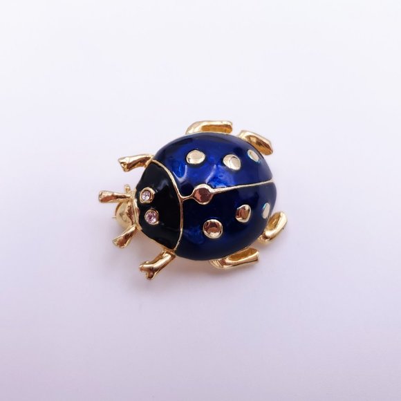 Blue Beetle Brooch, Vintage Scarab Bug Insect jewelry, Collar Bar Pin - Picture 6 of 7